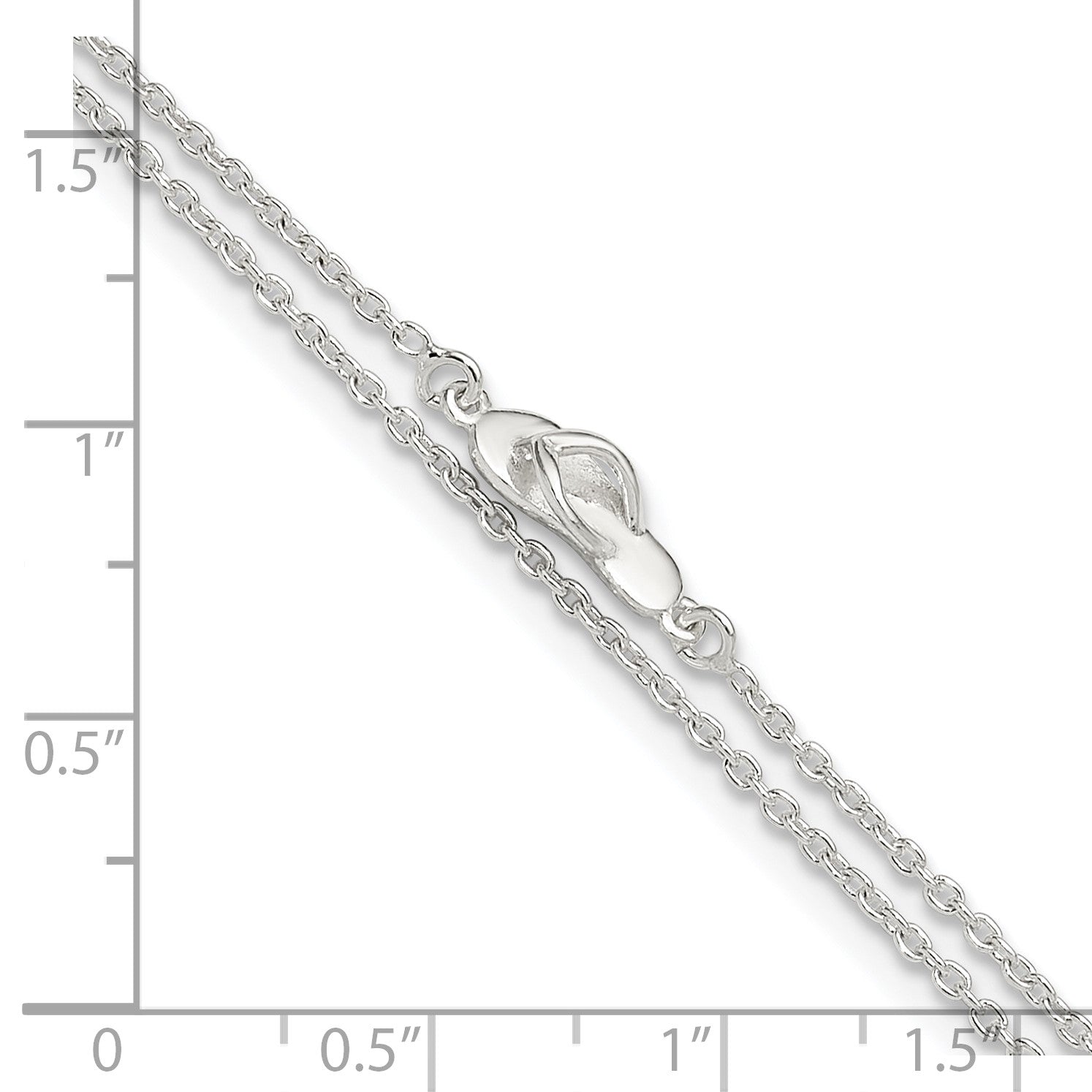 Sterling Silver 2-Strand CZ Flip Flop 9 inch Plus 1 inch Extender - Total 11 inch Anklet