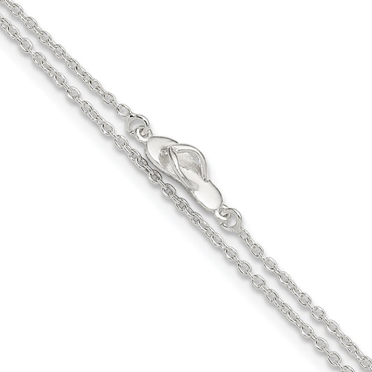 Sterling Silver 2-Strand CZ Flip Flop 9 inch Plus 1 inch Extender - Total 11 inch Anklet