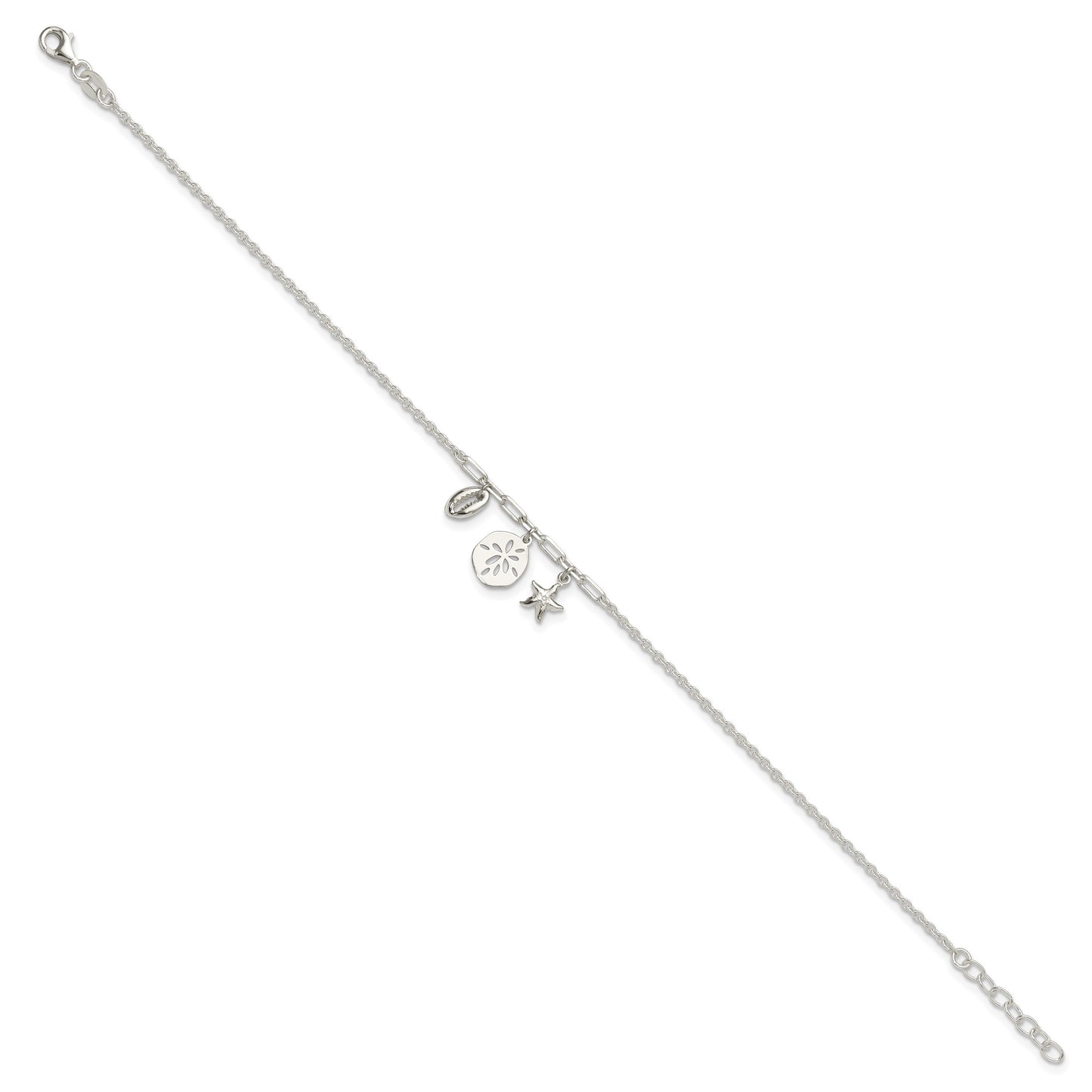 Sterling Silver Shell/SandDollar/Starfish 9 inch Plus 1 inch Extender - Total 10 inch Anklet