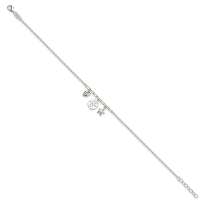Sterling Silver Shell/SandDollar/Starfish 9 inch Plus 1 inch Extender - Total 10 inch Anklet