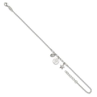 Sterling Silver Shell/SandDollar/Starfish 9 inch Plus 1 inch Extender - Total 10 inch Anklet