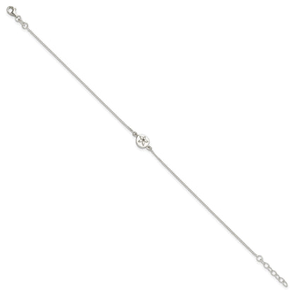 Sterling Silver CZ Sand Dollar 9 inch Plus 1 inch Extender - Total 10 inch Anklet