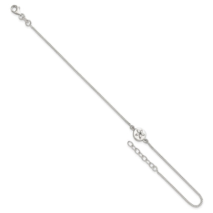 Sterling Silver CZ Sand Dollar 9 inch Plus 1 inch Extender - Total 10 inch Anklet