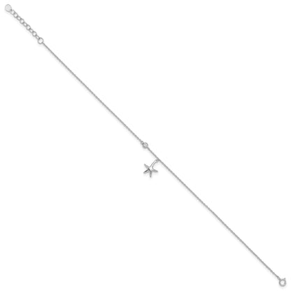 Sterling Silver Rhodium-plated CZ Starfish 9 inch Plus 1 inch Extender  - Total 10 inch Anklet