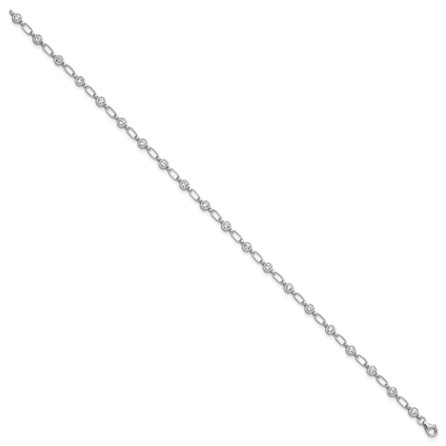 Sterling Silver Rhodium-plated Polished CZ Anklet