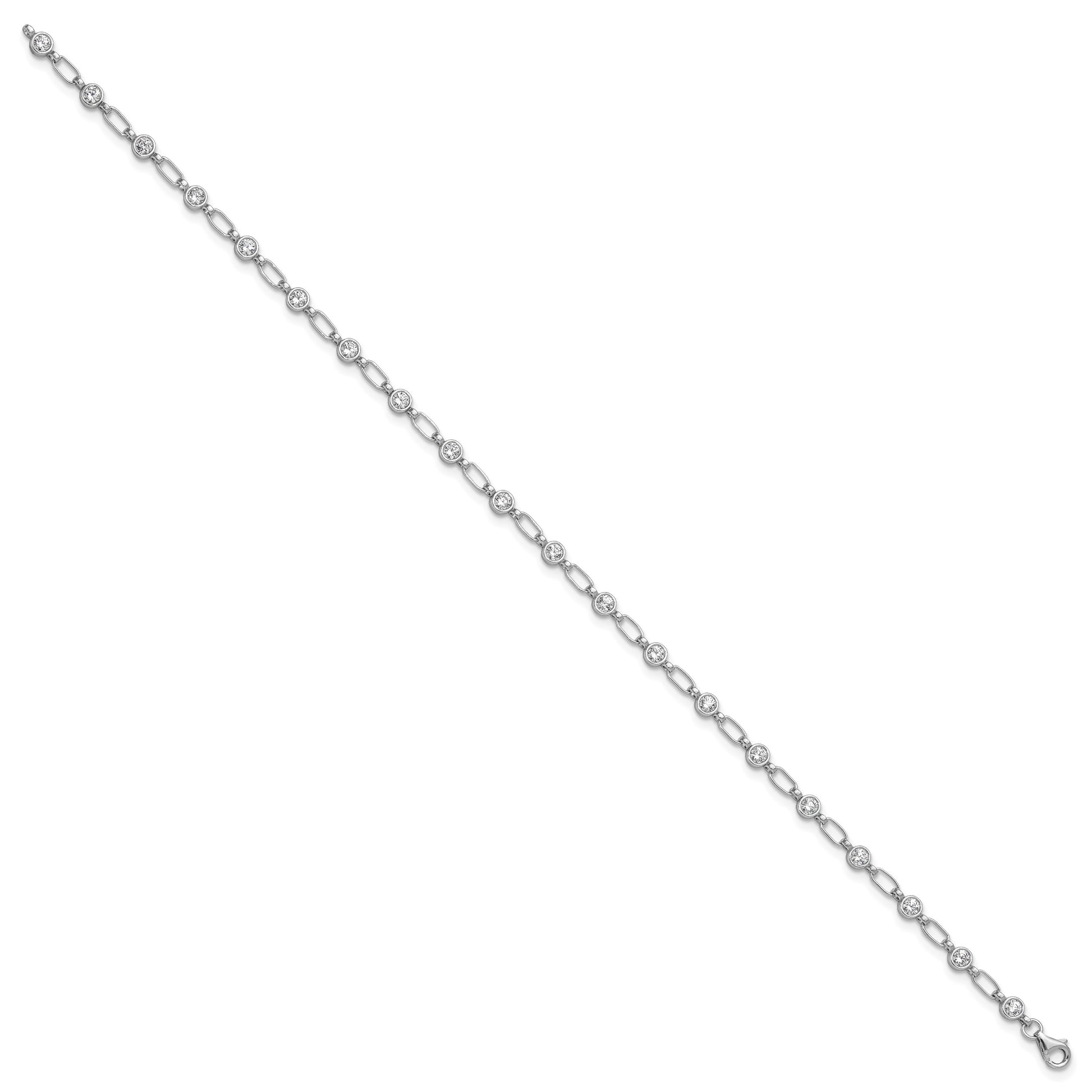 Sterling Silver Rhodium-plated Polished CZ Anklet