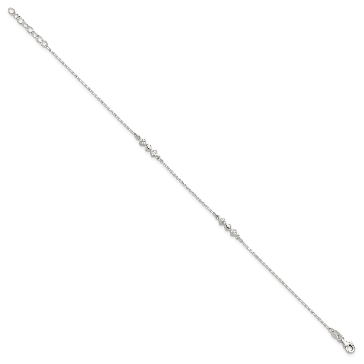 Sterling Silver CZ Shapes 9 inch Plus 1 inch Extender  - Total 10 inch Anklet