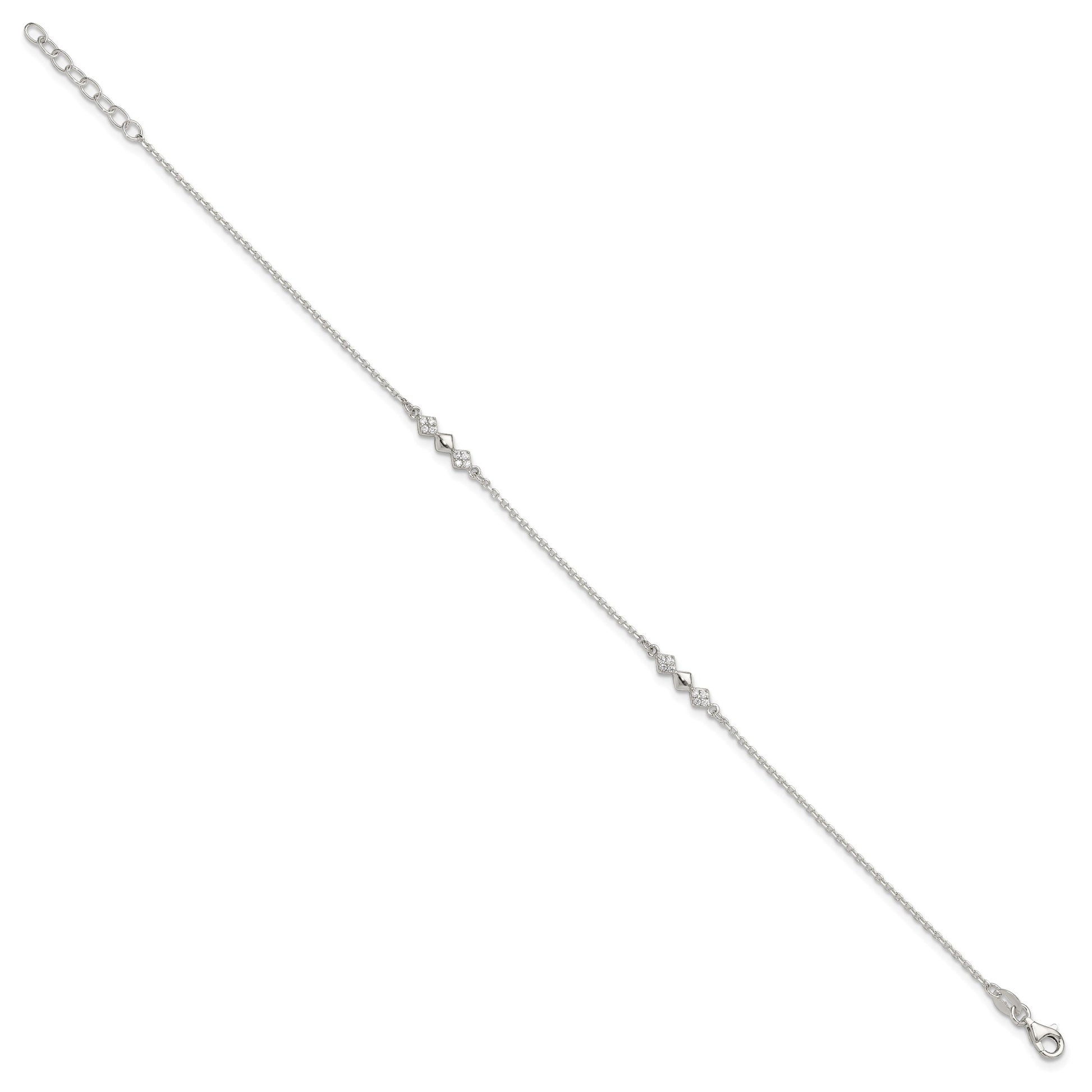 Sterling Silver CZ Shapes 9 inch Plus 1 inch Extender  - Total 10 inch Anklet