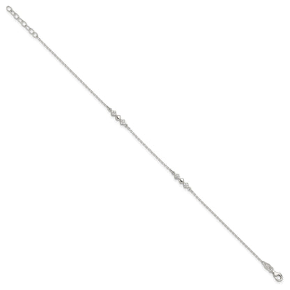 Sterling Silver CZ Shapes 9 inch Plus 1 inch Extender  - Total 10 inch Anklet