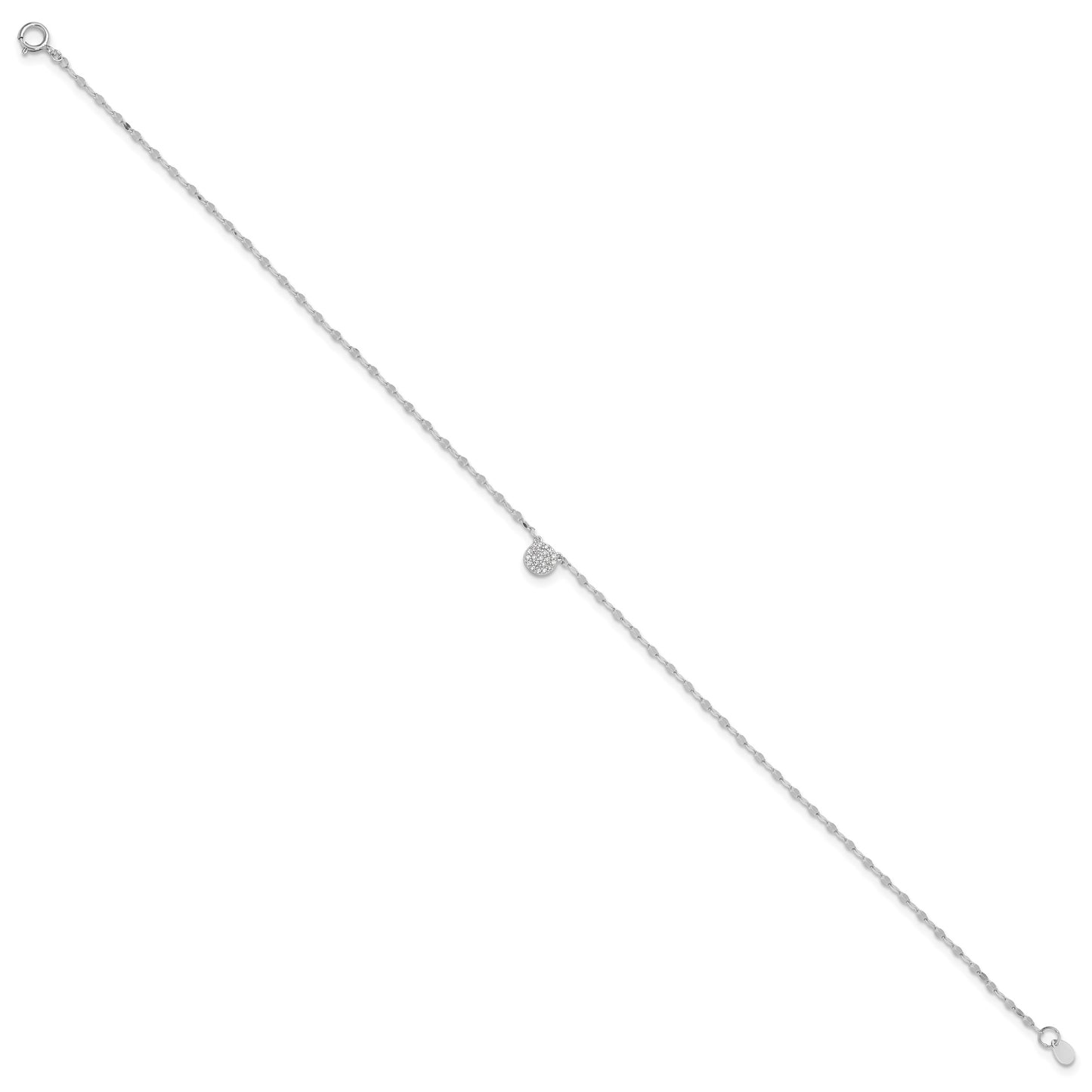 Sterling Silver Rhodium-plated Polished CZ Anklet