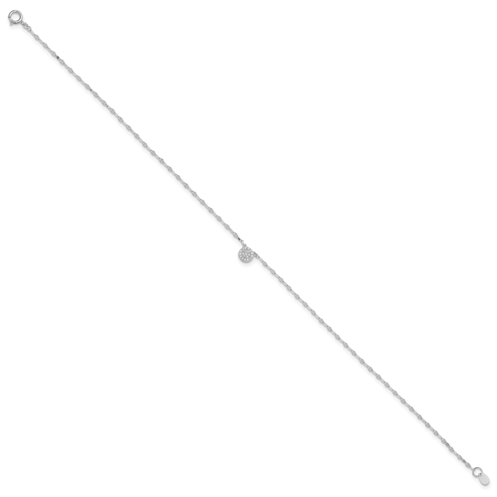 Sterling Silver Rhodium-plated Polished CZ Anklet