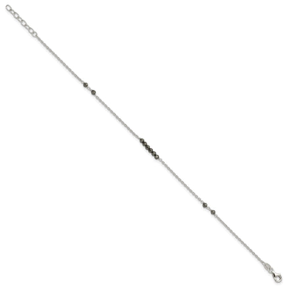 Sterling Silver Black CZ Beads 9 inch Plus 1 inch Extender - Total 10 inch Anklet