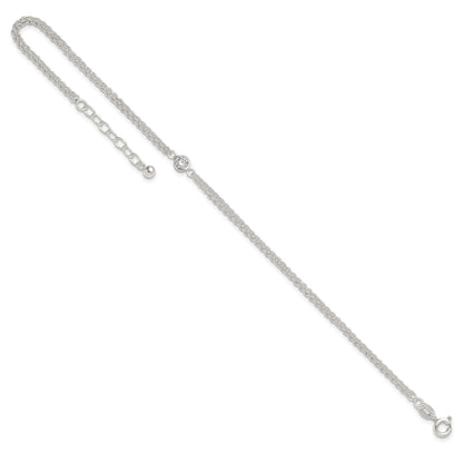 Sterling Silver Bezel CZ 2-Strand 9 inch Plus 1 inch Extender - Total 10 inch Anklet