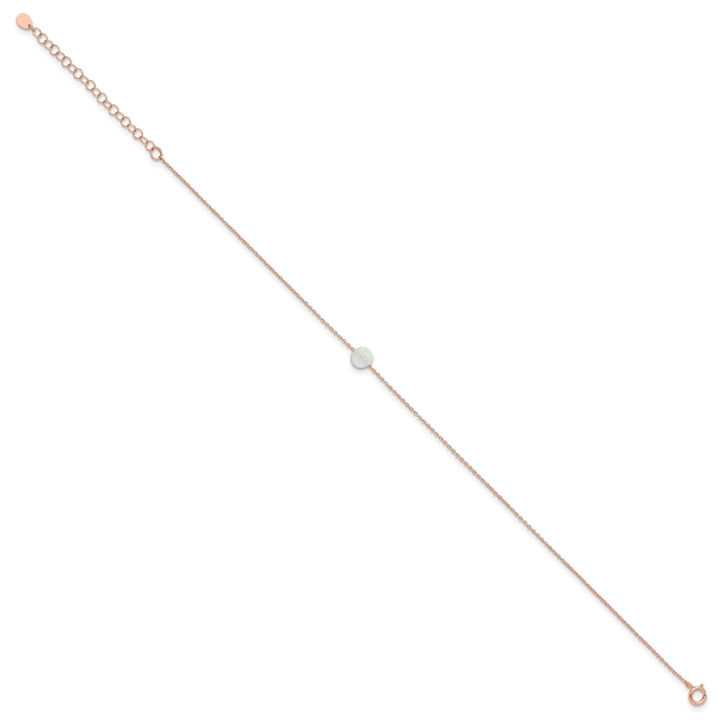Sterling Silver Rose-tone White Created Opal Bead 9 inch Plus 2 inch Extender - Total 11 inch Anklet