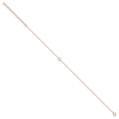 Sterling Silver Rose-tone White Created Opal Bead 9 inch Plus 2 inch Extender - Total 11 inch Anklet