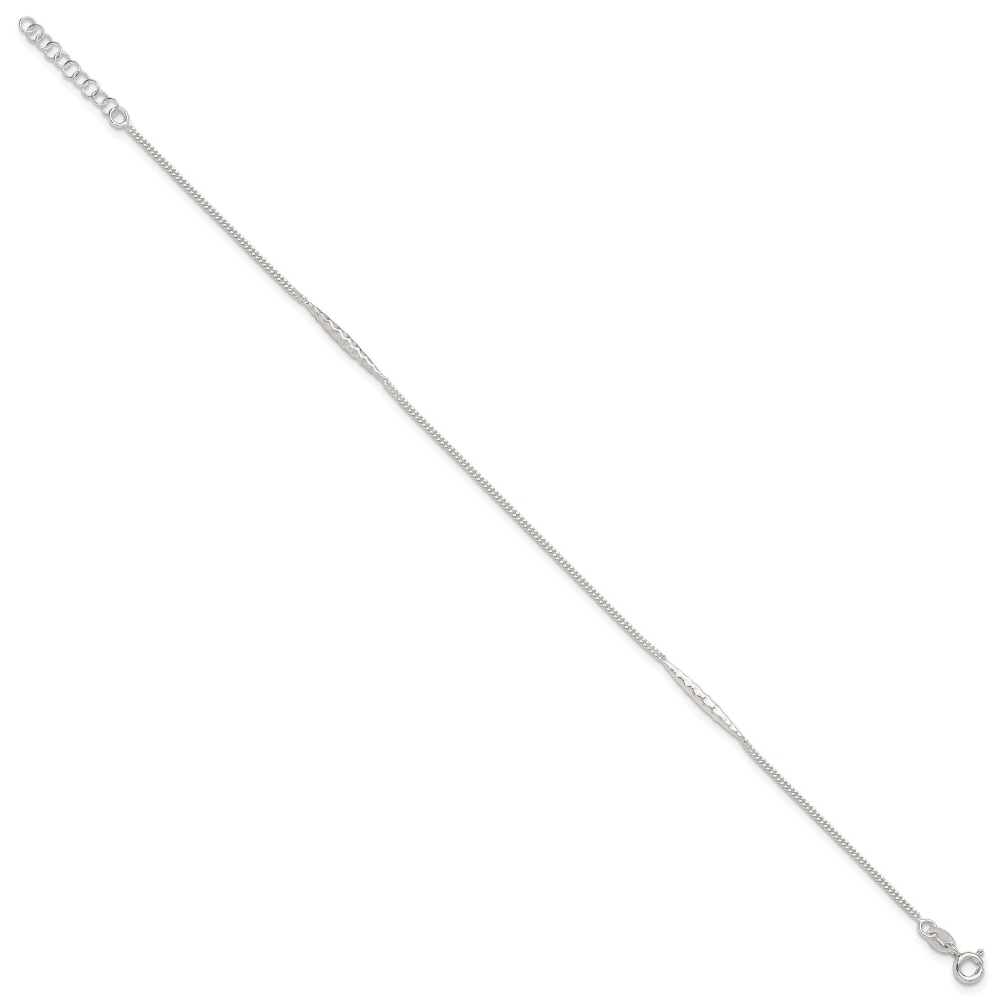 Sterling Silver Textured Bar 9 inch Plus 1 inch Extender - Total 10 inch Anklet