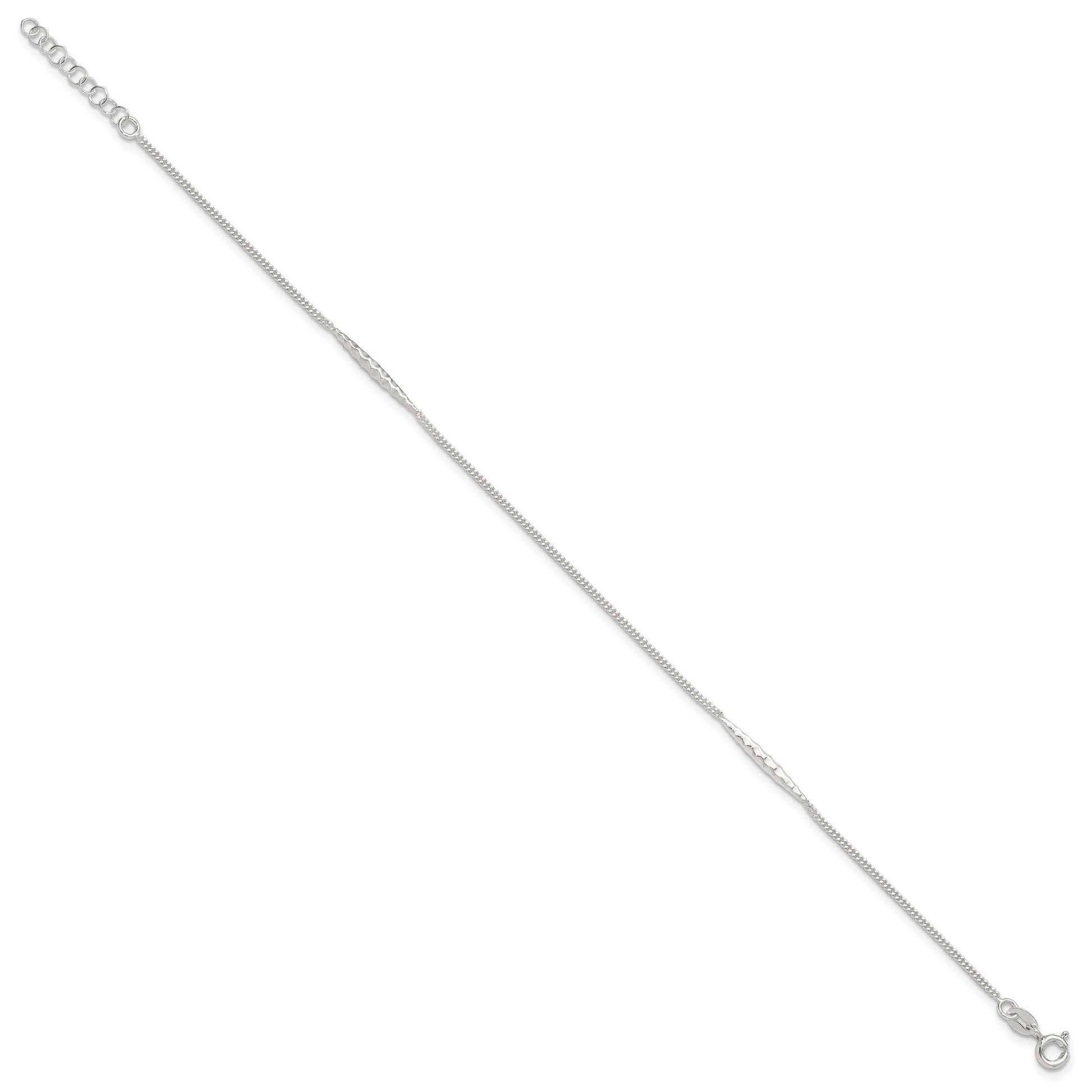 Sterling Silver Textured Bar 9 inch Plus 1 inch Extender - Total 10 inch Anklet