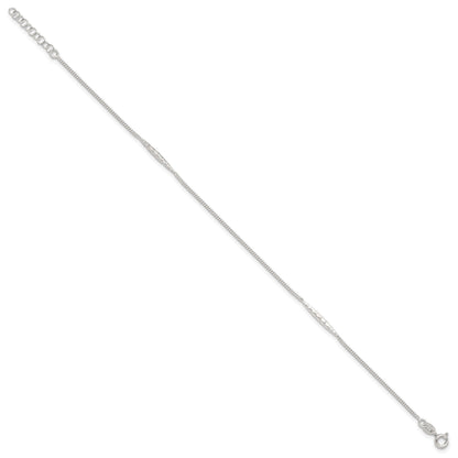 Sterling Silver Textured Bar 9 inch Plus 1 inch Extender - Total 10 inch Anklet