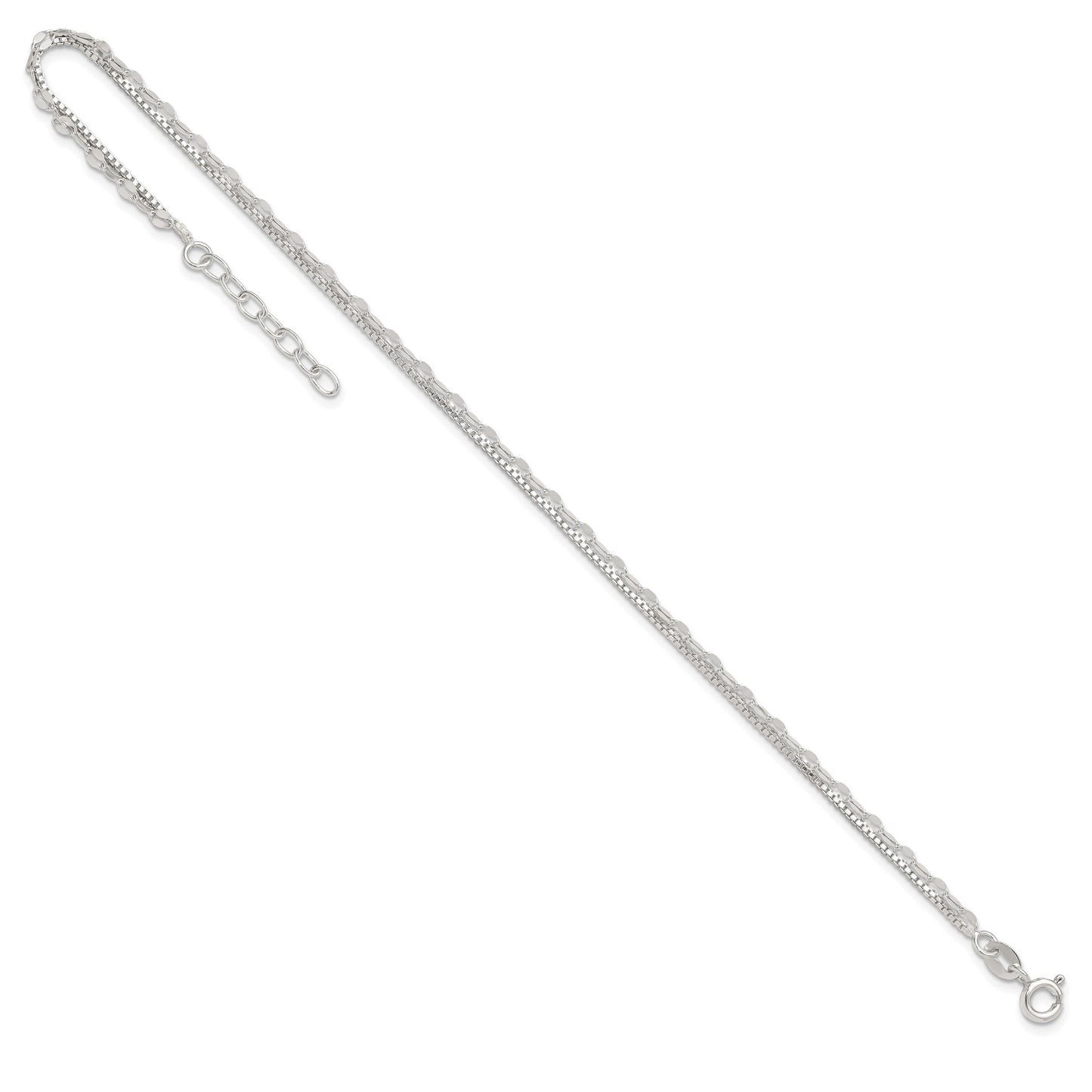 Sterling Silver 2-Strand 9 inch Plus 1 inch Extender - Total 10 inch Anklet