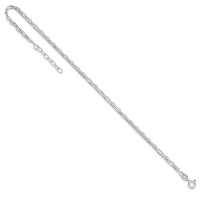 Sterling Silver 2-Strand 9 inch Plus 1 inch Extender - Total 10 inch Anklet