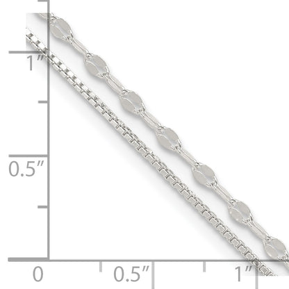 Sterling Silver 2-Strand 9 inch Plus 1 inch Extender - Total 10 inch Anklet
