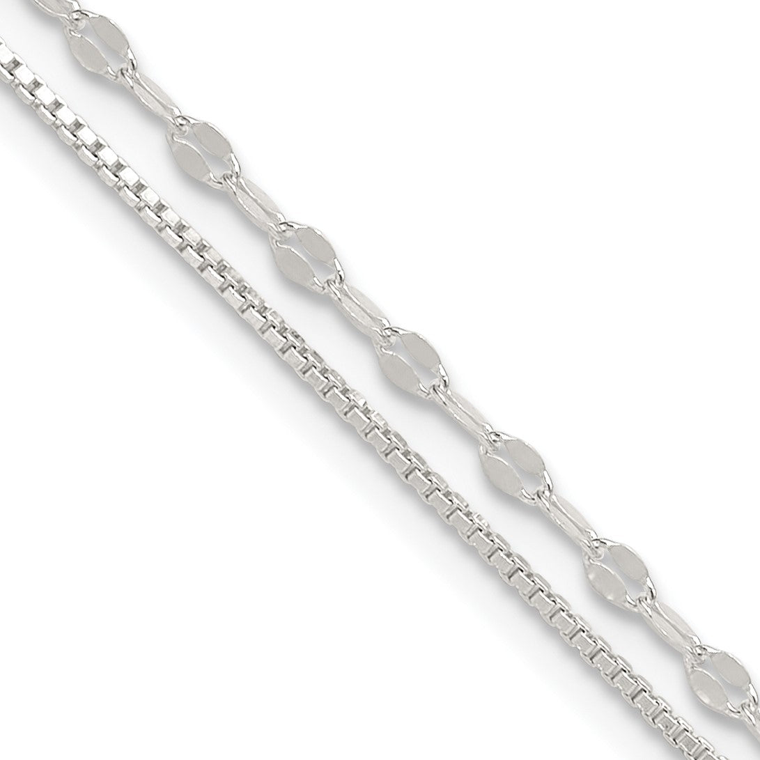 Sterling Silver 2-Strand 9 inch Plus 1 inch Extender - Total 10 inch Anklet