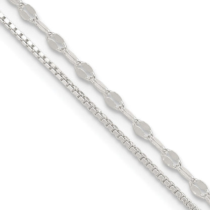 Sterling Silver 2-Strand 9 inch Plus 1 inch Extender - Total 10 inch Anklet