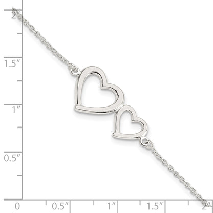 Sterling Silver Polished Two Hearts Bracelet