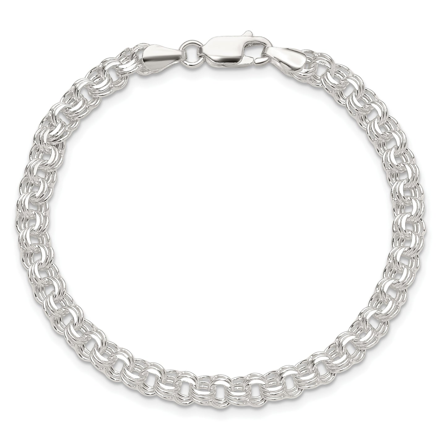 Sterling Silver Polished 5mm Triple Rolo Charm Bracelet
