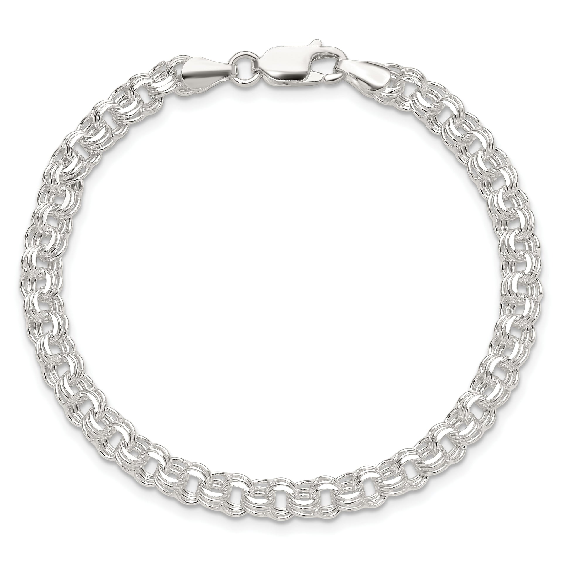 Sterling Silver Polished 5mm Triple Rolo Charm Bracelet