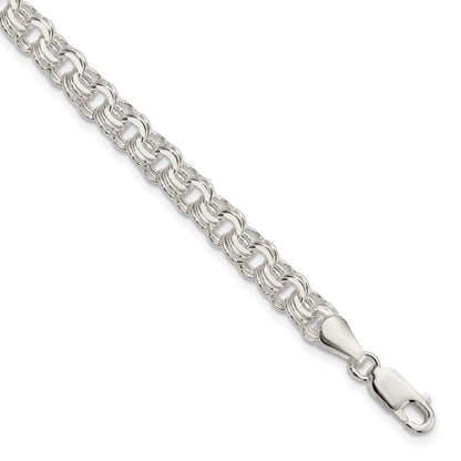 Sterling Silver Polished 6mm Triple Link Charm Bracelet