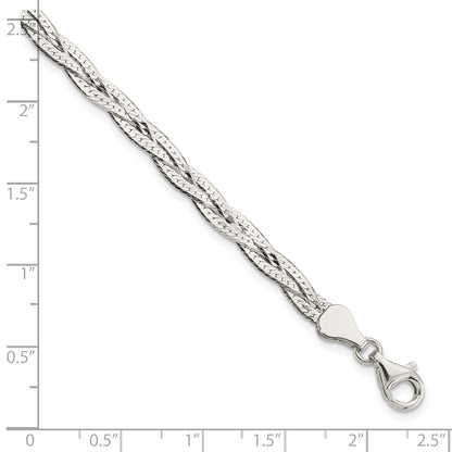Sterling Silver Polished 3-strd Braided 7in w/1in ext. Bracelet