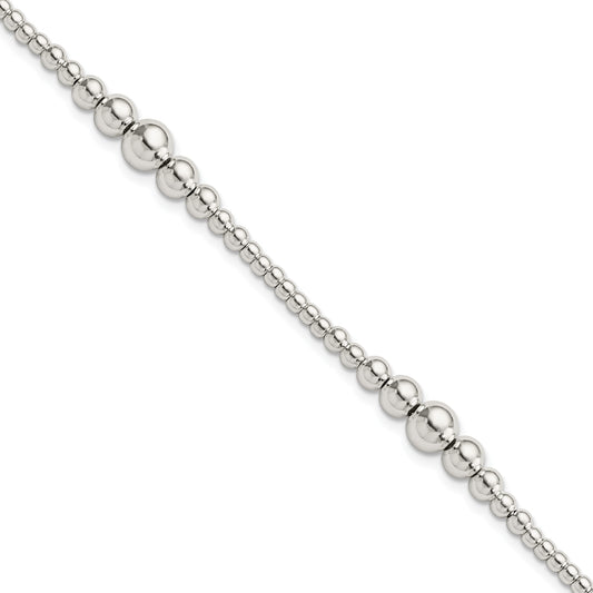 Sterling Silver Round Graduated Beaded Bracelet