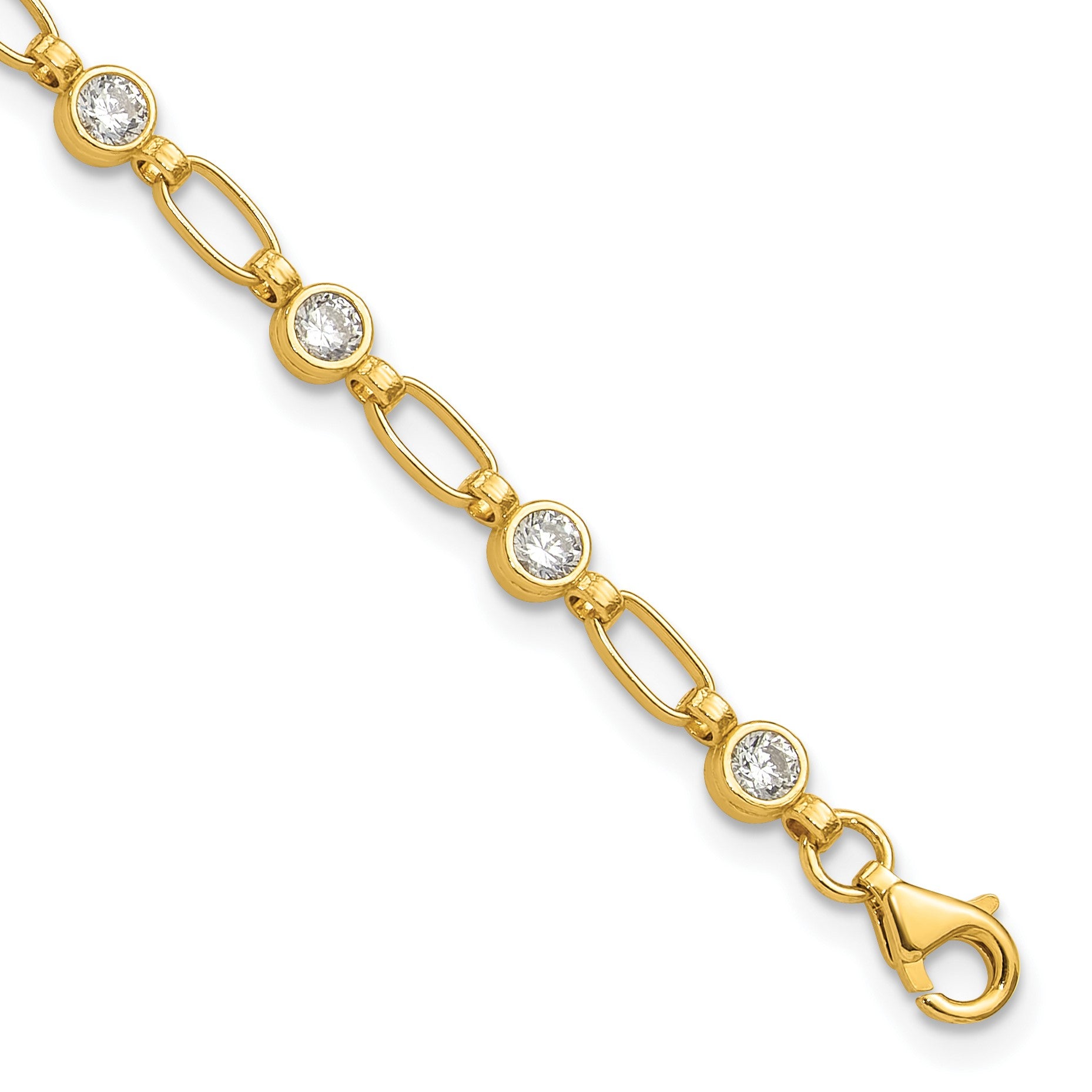Sterling Silver Gold-tone Bezel CZ 7.5in  Bracelet