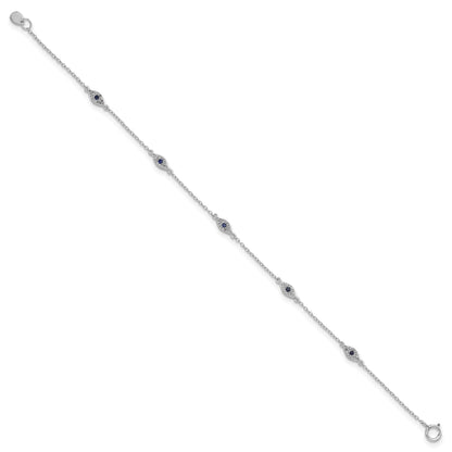 Sterling Silver Rhodium-plated Polished Blue & White CZ Eyes Bracelet
