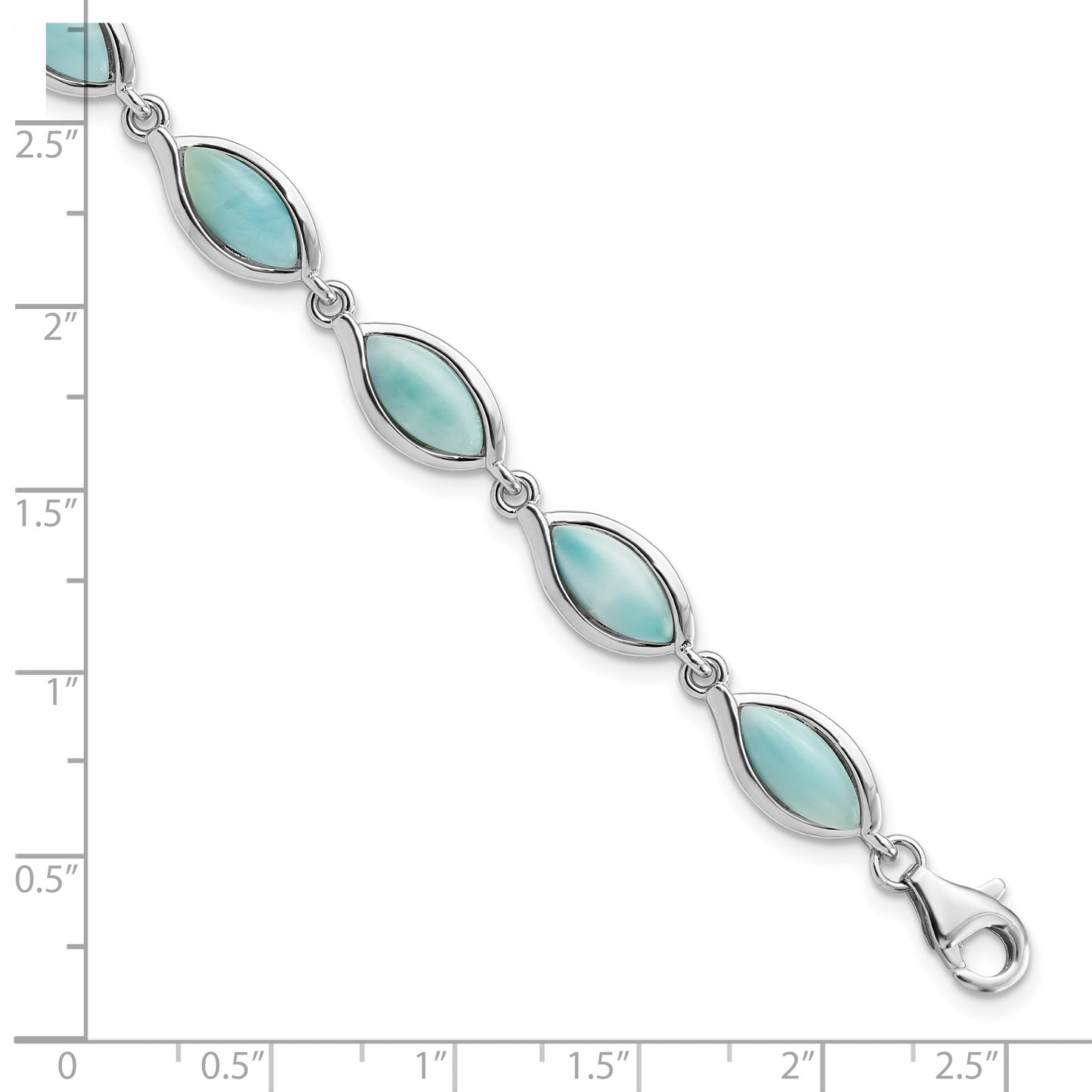Sterling Silver RH-plated Polished Marquise Shape Larimar 7.5in Bracelet