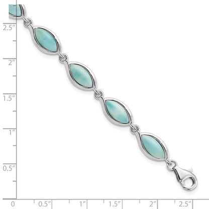 Sterling Silver RH-plated Polished Marquise Shape Larimar 7.5in Bracelet