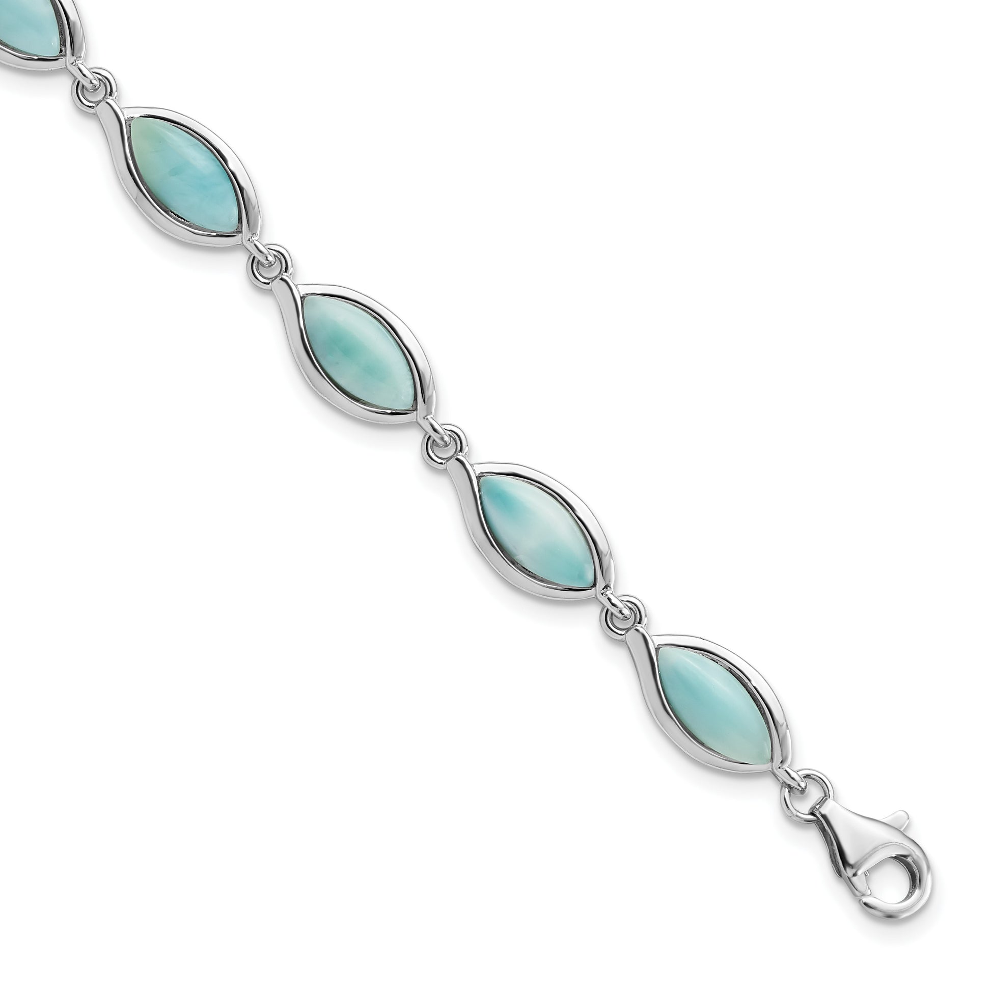 Sterling Silver RH-plated Polished Marquise Shape Larimar 7.5in Bracelet