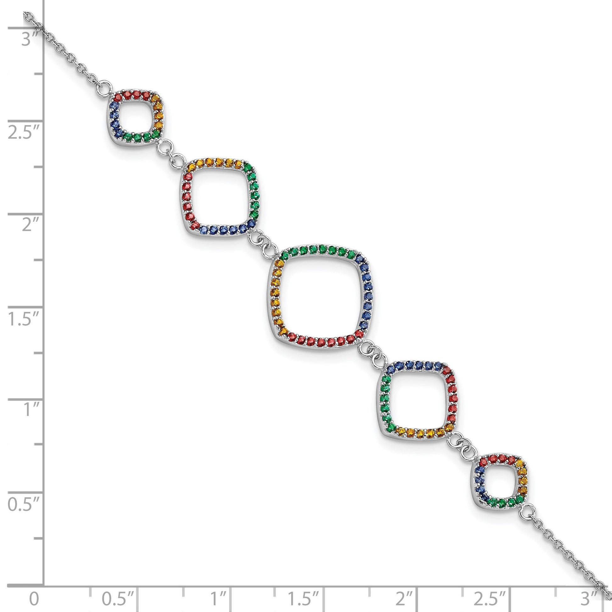 Sterling Silver  w/1in ext RH-plated Multi-color Nano Crystal Bracelet