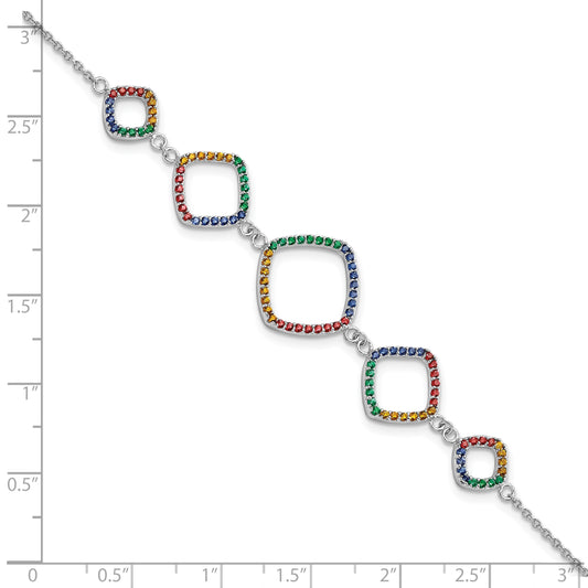 Sterling Silver  w/1in ext RH-plated Multi-color Nano Crystal Bracelet