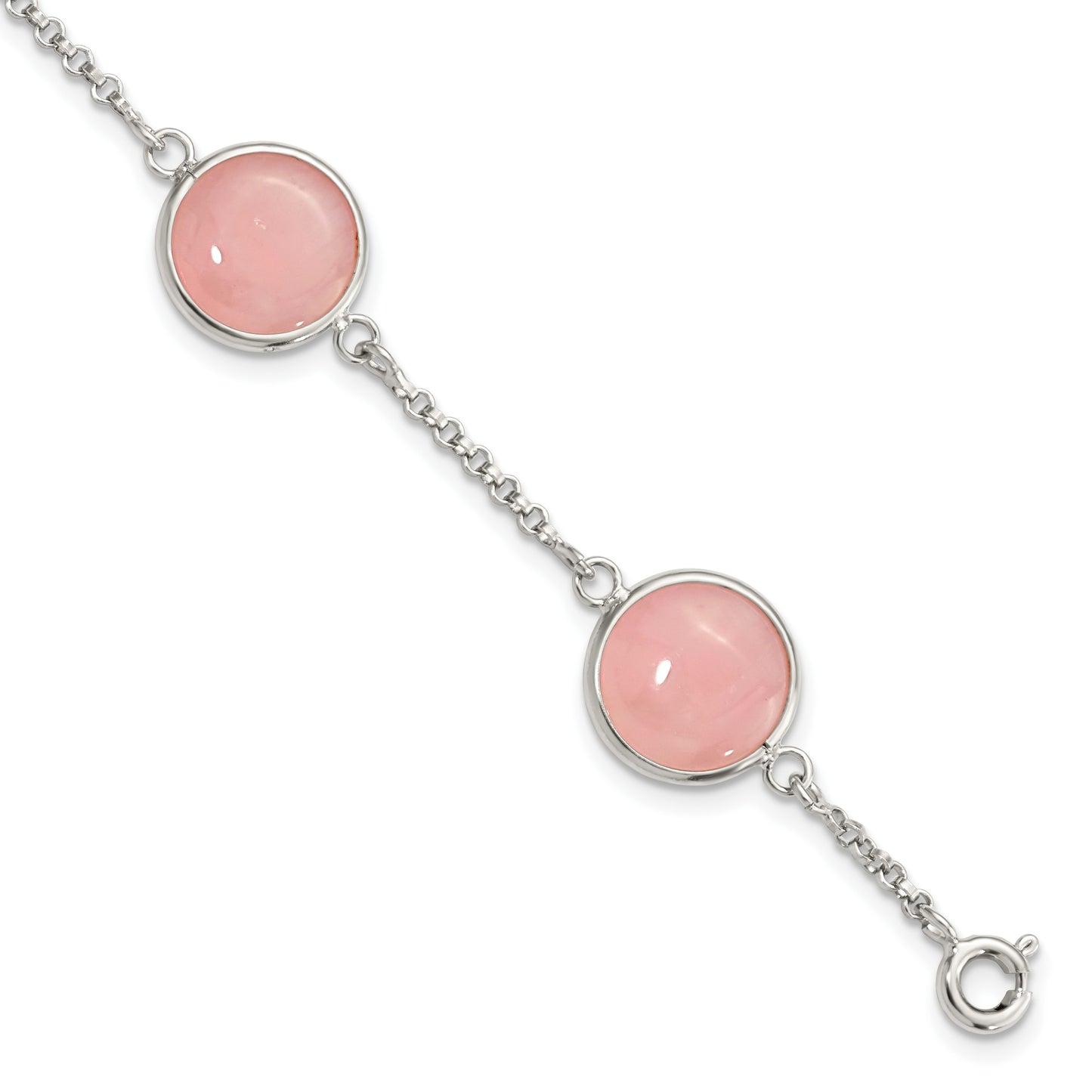 Sterling Silver Polished Rose Quartz 7.5in Bracelet