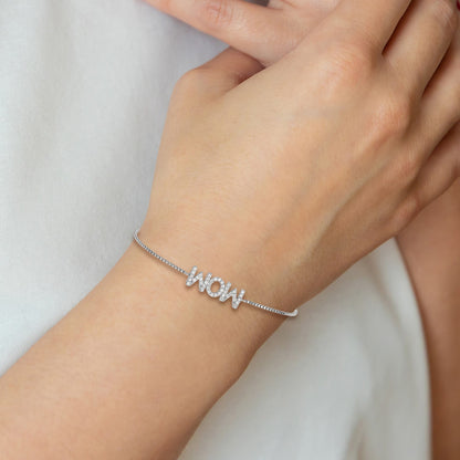 Sterling Silver Polished Rhodium-plated Pav� CZ MOM Adjustable Bracelet