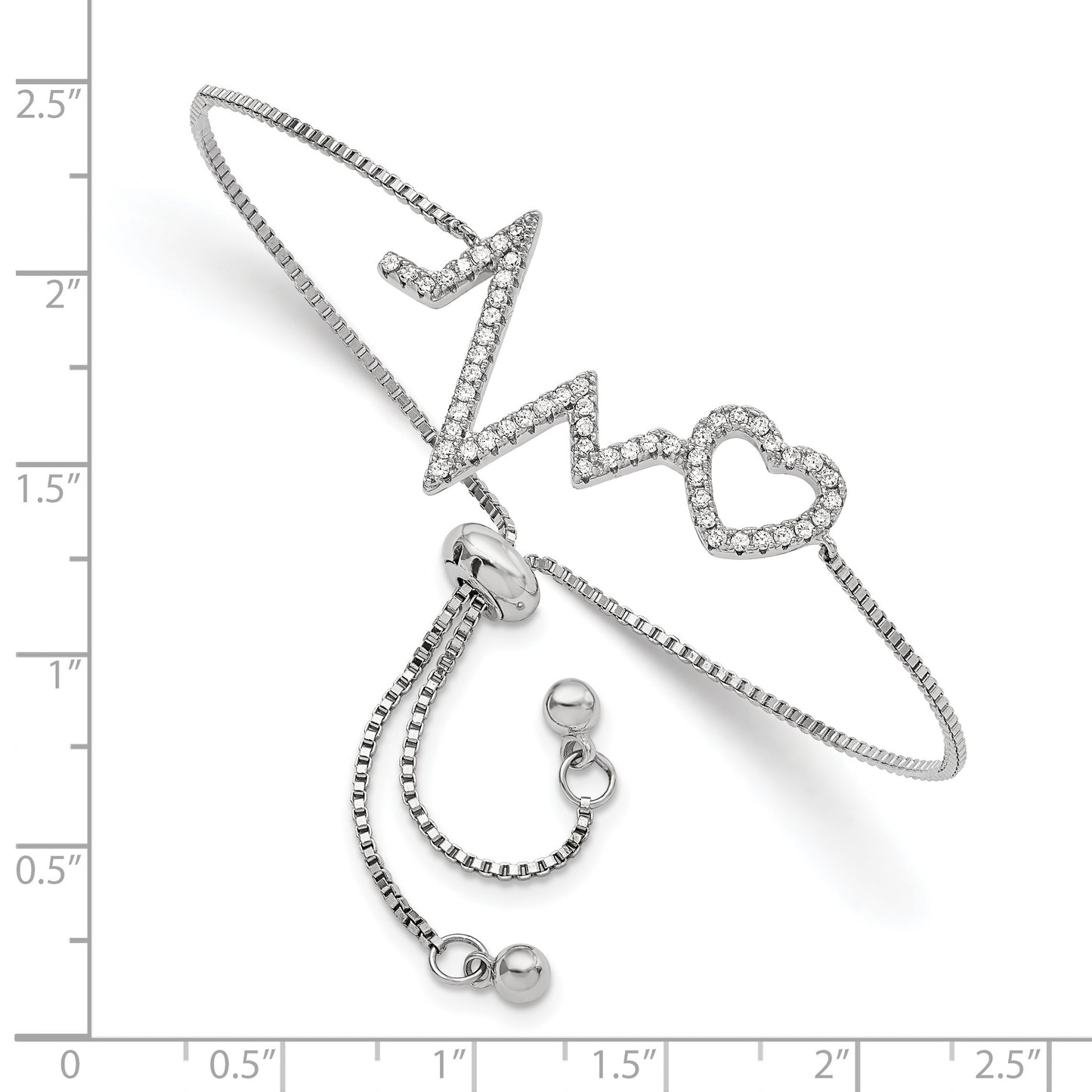 Sterling Silver Polished Rhodium Micro Pav� CZ Heartbeat Adj. Bracelet
