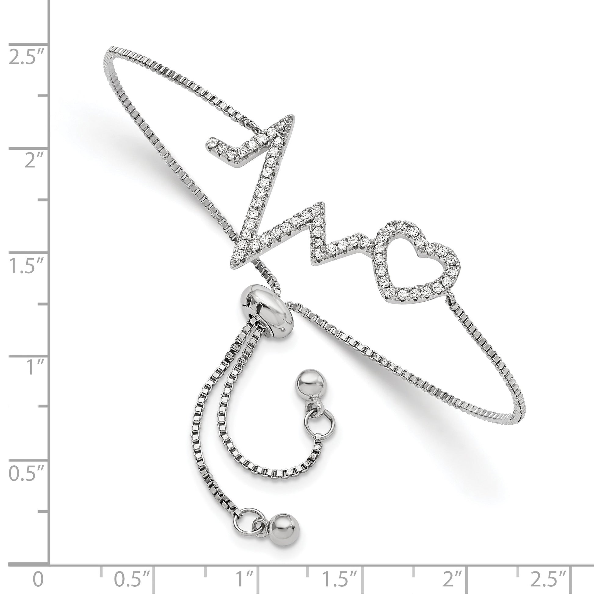 Sterling Silver Polished Rhodium Micro Pav� CZ Heartbeat Adj. Bracelet