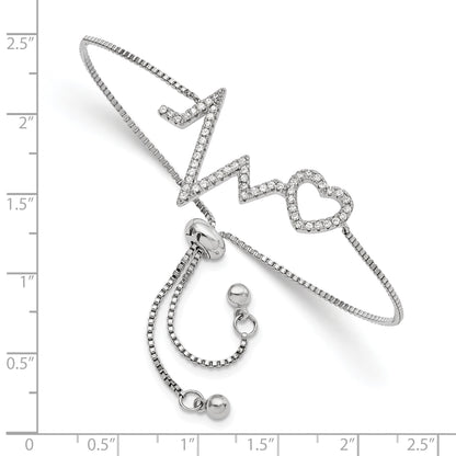 Sterling Silver Polished Rhodium Micro Pav� CZ Heartbeat Adj. Bracelet