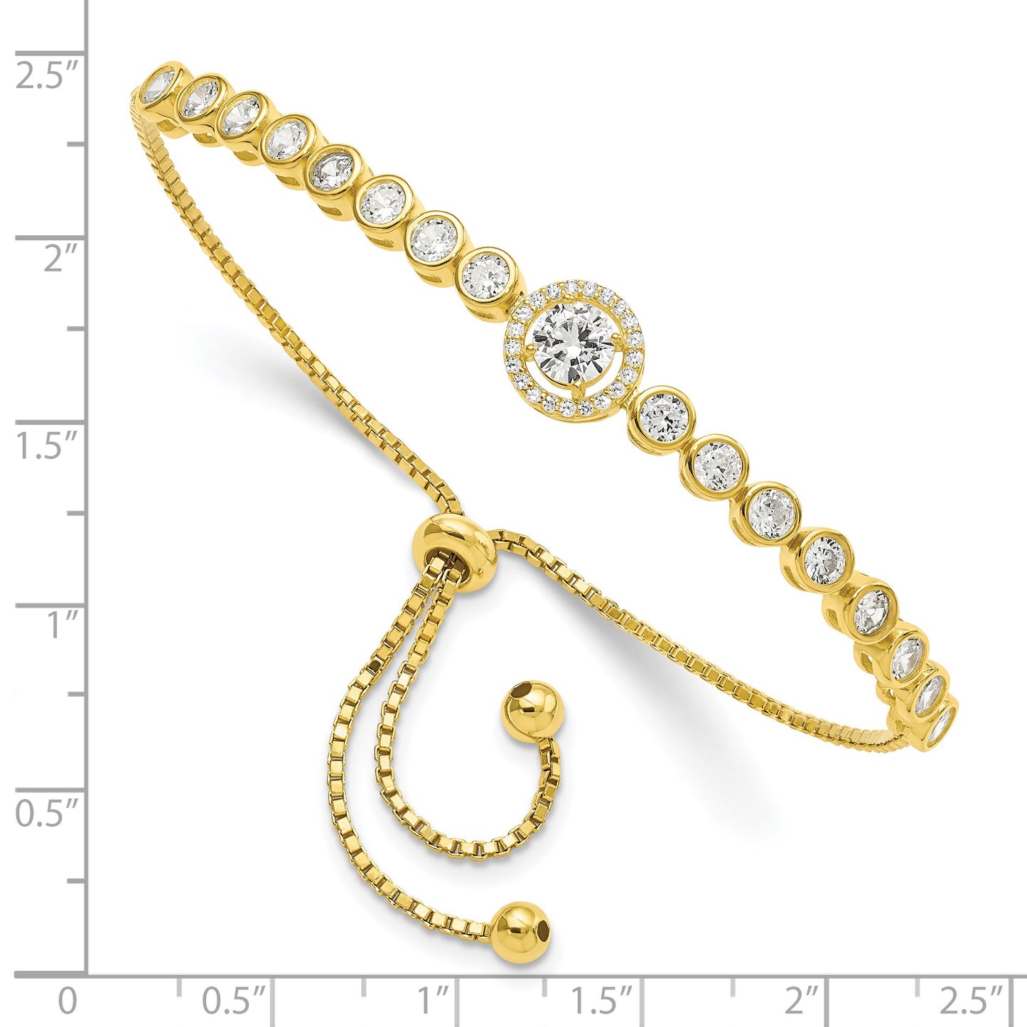 Sterling Silver Gold-plated Bezel Set CZ & CZ Halo Adjustable Bracelet