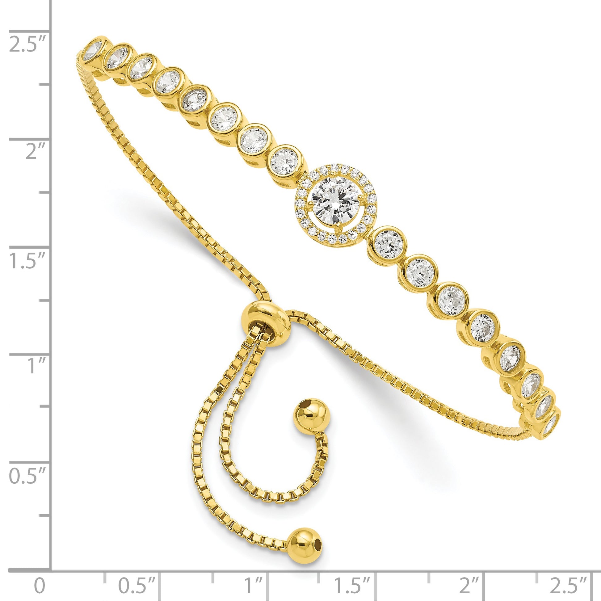 Sterling Silver Gold-plated Bezel Set CZ & CZ Halo Adjustable Bracelet