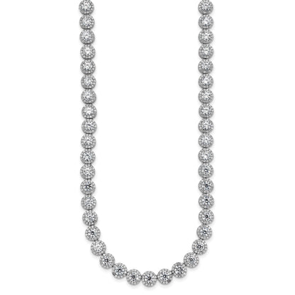 Sterling Silver Rhodium-plated Round Halo CZ Necklace