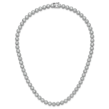 Sterling Silver Rhodium-plated Round Halo CZ Necklace
