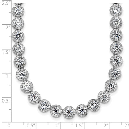 Sterling Silver Rhodium-plated Round Halo CZ Necklace